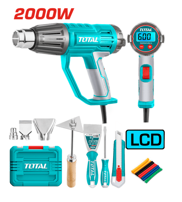 TOTAL Heat Gun 2000W – Pistoletë ajri të nxehtë me dy nivele temperature për ngrohje, tharje dhe heqje boje**